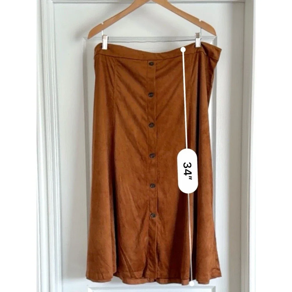 Banana Republic Vegan Suede Button-Front Midi Skirt Cognac Brown Size 20 Tall